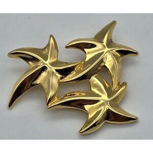 Gold‎ Tone Starfish Brooch Vintage Coastal Chic Ocean Beach Sea Life Pin